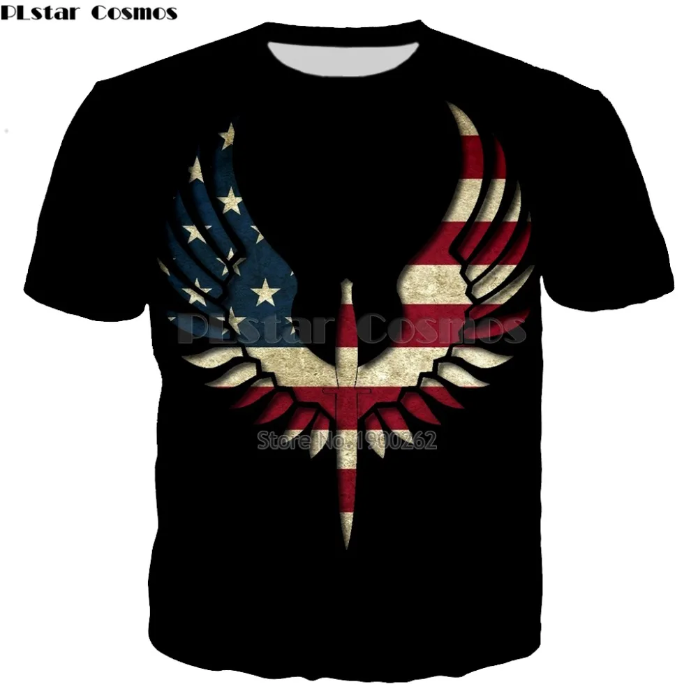 

PLstar Cosmos Eagles and national flags 3d Printed T-shirts Men/Women animal Tee fashion street Clothing tops