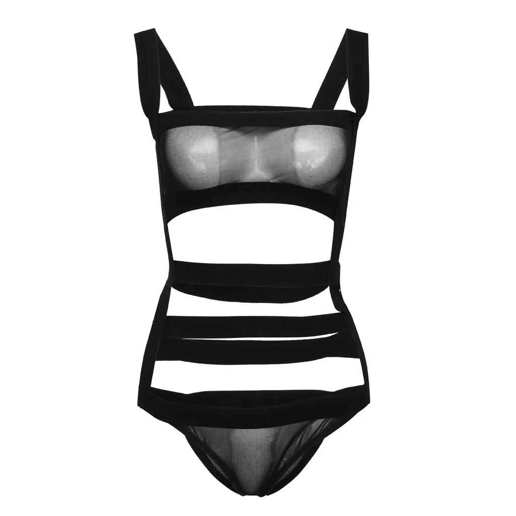 Bodysuit Fashion Black Women Sexy Lingerie Hollow Out Bandage Bodysuits Sleepwear Jumpsuit Catsuit 19Apr29 P40