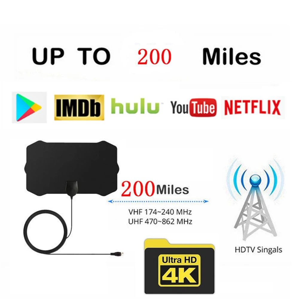 Indoor Digital Up to 200 Miles HDTV Antenna Range Signal VHF UHF TV Receiver TV Radius Surf Fox Antena HD TV Antenna Aerial