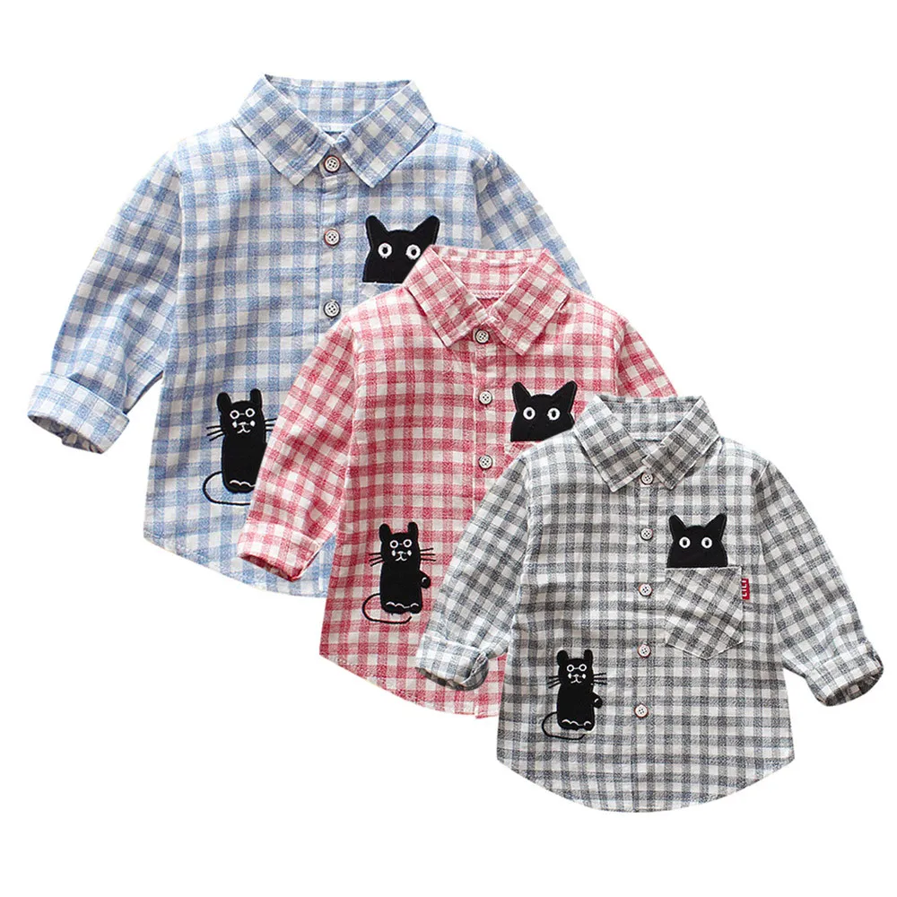 

Baby T Shirt Toddler Baby Boys Print Plaid T Shirts Long Sleeve Gentleman Cat Tops Clothes Children Tops Clothes