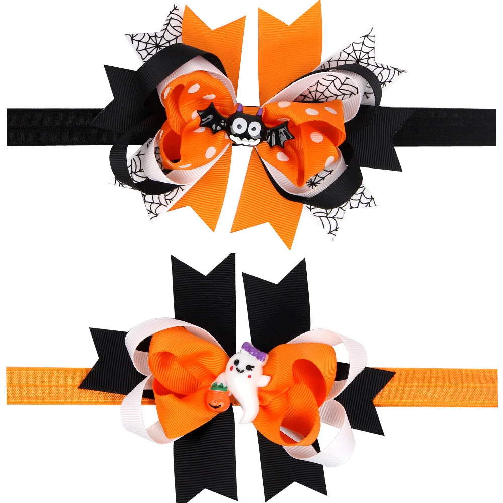 

HMS 1pc Ribbon Bowknot Spider Web Ghost Head Band Halloween Party Favor WS021 W