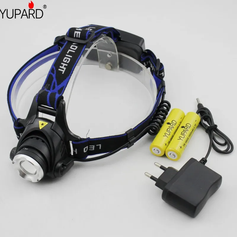 YUPARD Q5 светодиодный фонарь для кемпинга, охоты, рыбалки, налобный фонарь с регулируемой фокусировкой, налобный светильник Фонарь+ 2*1800 мАч 18650 аккумулятор+ зарядное устройство