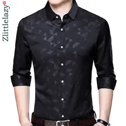 2019 социальных Длинные рукава argyle дизайнерские футболки мужчин slim fit Винтаж модная мужская рубашка Человек платье Джерси повседневная