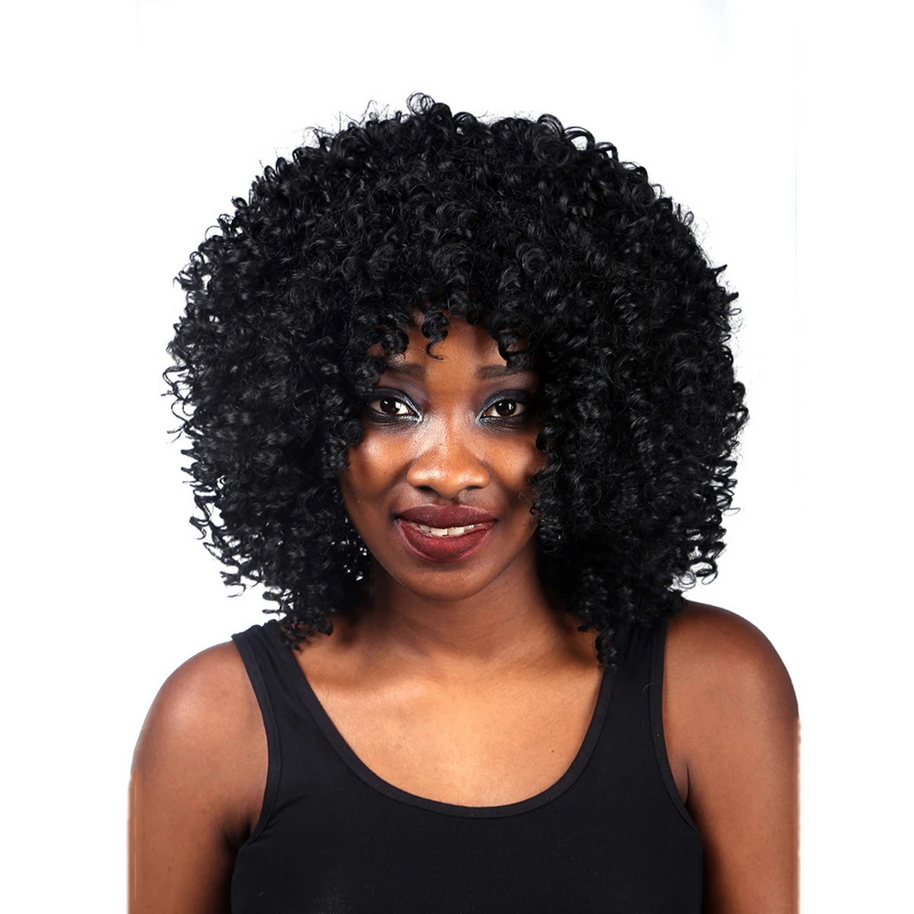 Yiyaobess 16 дюймов красный черный светильник золотой средней длины афро кудрявый парик синтетические волосы афро-американские парики для женщин