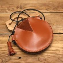 WOONAM/женская модная сумка ручной работы из натуральной телячьей кожи, круговой пирог, маленькая сумка-портфель, сумка через плечо с милыми кисточками, WB741