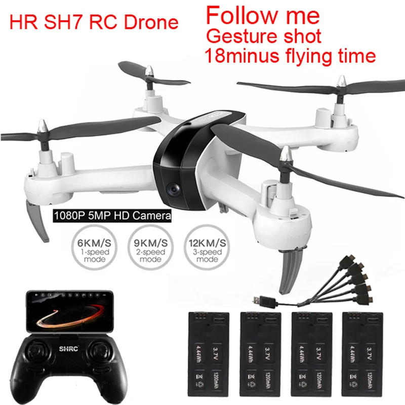 

HR SH7 RC Helicopter 1080P 5MP Geature Selfie Drone With Camera HD WIFI FPV Long Flight Time Follow Me RC Quadcopter