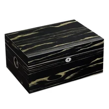 Роскошная двухслойная высокая глянцевая отделка кубинская черная сигара Humidor хорошая коробка для хранения W/измеритель влажности увлажняющее устройство