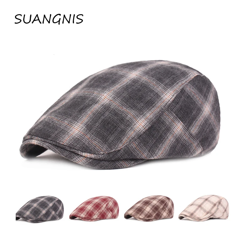

Fashion Summer Sun Hats For Men Women Casual Plaid Cotton Beret Caps Gorras Planas Boinas Check Flat Cap Adjustable Male Berets