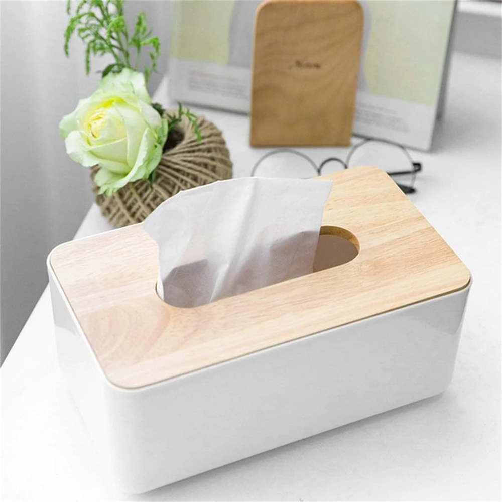 Wooden Cover Tissue Box Home Car Paper Storage Container Napkin