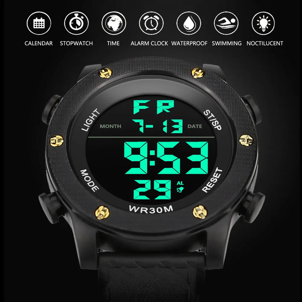 Роскошные Для мужчин аналоговые армейские спортивные светодиодный Водонепроницаемый наручные часы Спортивные часы электронные часы цифровые часы подарки Для мужчин наручные часы световой wa