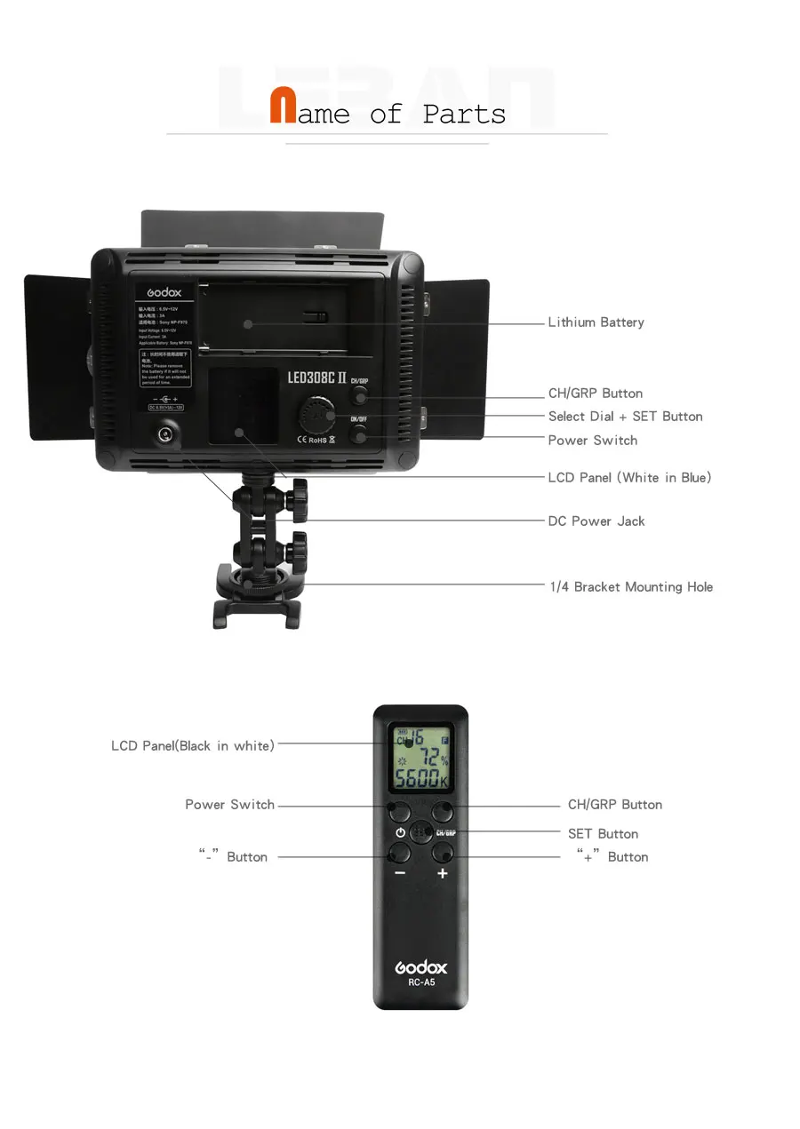 Godox светодиодный 308C II 3300 K-5600 K Светодиодная лампа для освещения видео+ пульт дистанционного управления для DV видеокамеры камеры+ аккумулятор NP770+ зарядное устройство