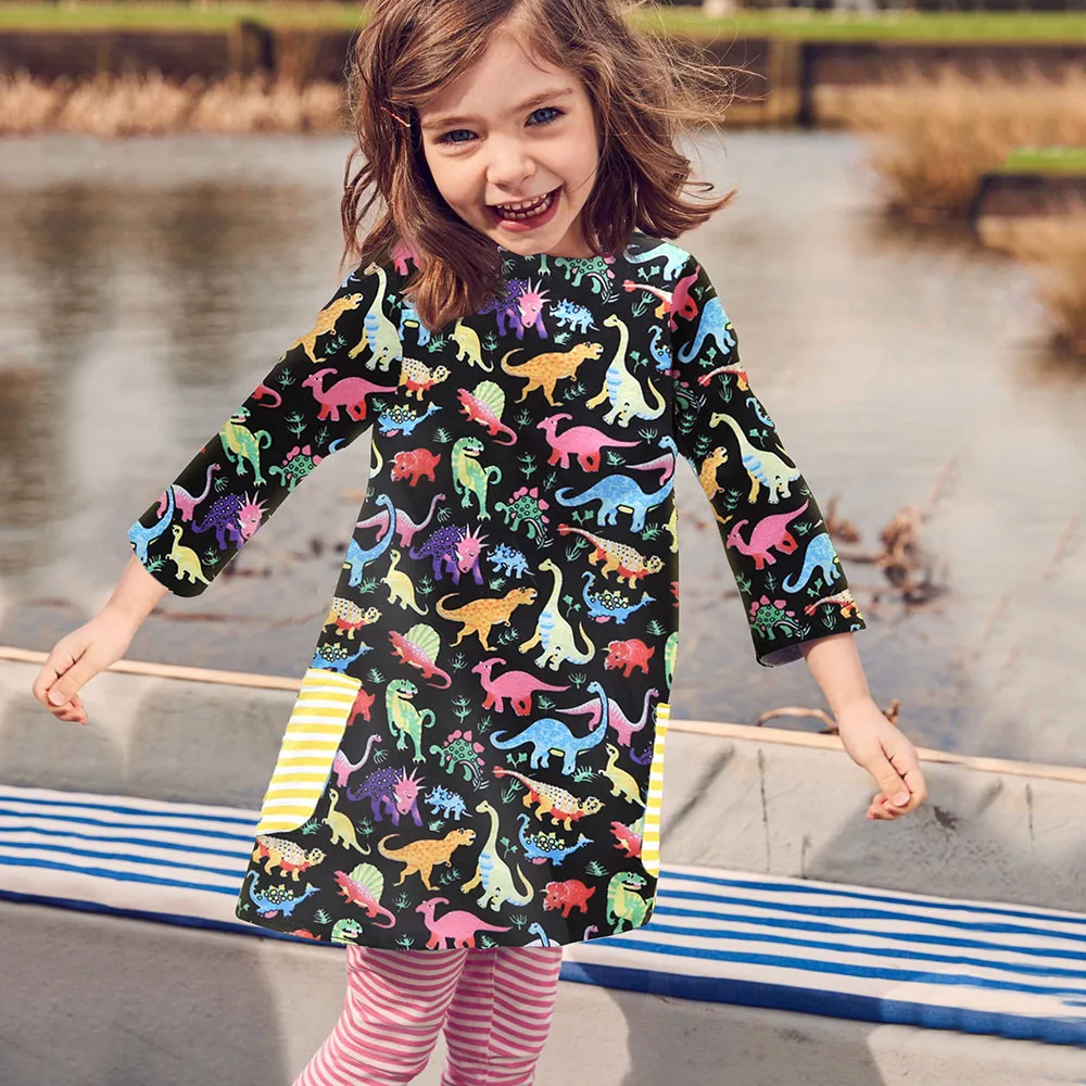 

Toddler Baby Girls Long Sleeve Cartoon Dinosaur Print Dress Outfits Clothes baby girl clothes children clothing