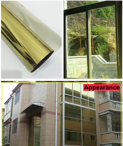 Window Film Window Privacy Film Gold Waterproof Window Film One Way Mirror Silver Insulation Stickers UV Rejection Privacy Window Tint Films