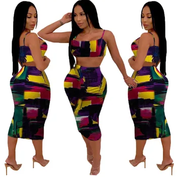 

Sexy Club Print Spaghetti Strap Sleeveless Backless Short Dress strapless Women Knee-Length Suits