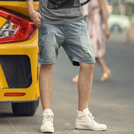 Pantalones cortos vaqueros de verano para hombre, bermudas, tabla de skate, harem, en el tobillo, KZ915|Pantalones cortos| -