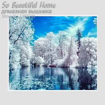 

2015 Beautiful Nature Snow Winter Landscape Diy Diamond Painting Pasted Painting Square Drill Fashion Home Decoration River