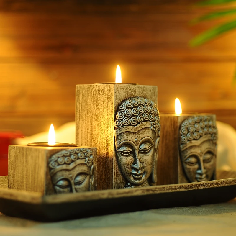 Деревянный подсвечник в виде Будды|wood candle holder|candle holderswood |