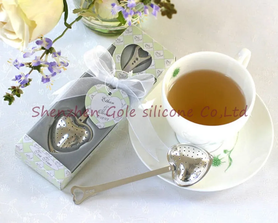 200 шт Свадебная подарочная чашка перфорированная ложка-ситечко в форме сердца для заваривания чая в подарочной коробке
