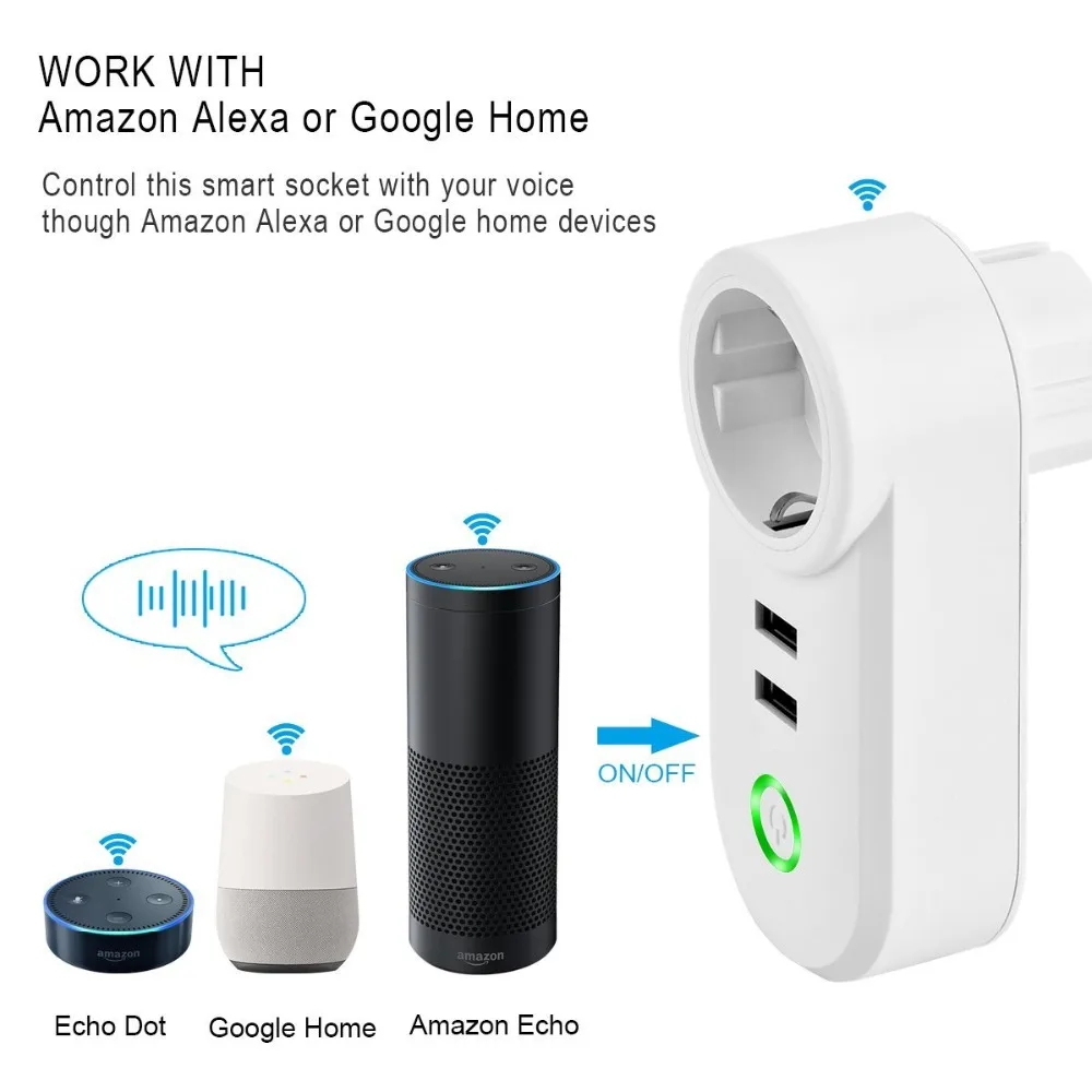 Умная розетка с таймером и Wi Fi 10 А 2 USB порта|Умные розетки| |
