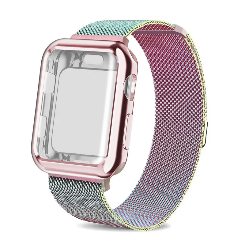 Красочные ремешок для часов, Миланская петля, ремешок для Apple Watch серии 3/2/1 38 мм 42 мм Нержавеющая сталь кабель-браслет на запястье для наручных часов iwatch, ремешок с ТПУ чехол
