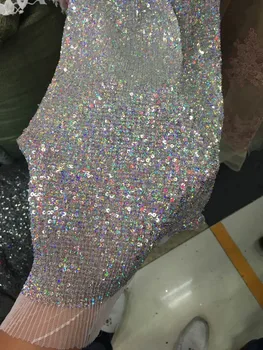 

latest french net lace fabric with silver sequins High Quality African Tulle Lace Fabric beaded For Wedding