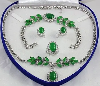 

18 GP r-tone hot-set emerald stone oval Necklace Bracelet Ring Earring set