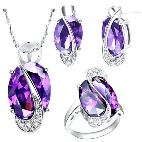 

Ladies Fashion 10KT White Gold Necklace/Earring/Ring Jewelry Set Women Luxury Jewelry Sets suit tailor-made african beads