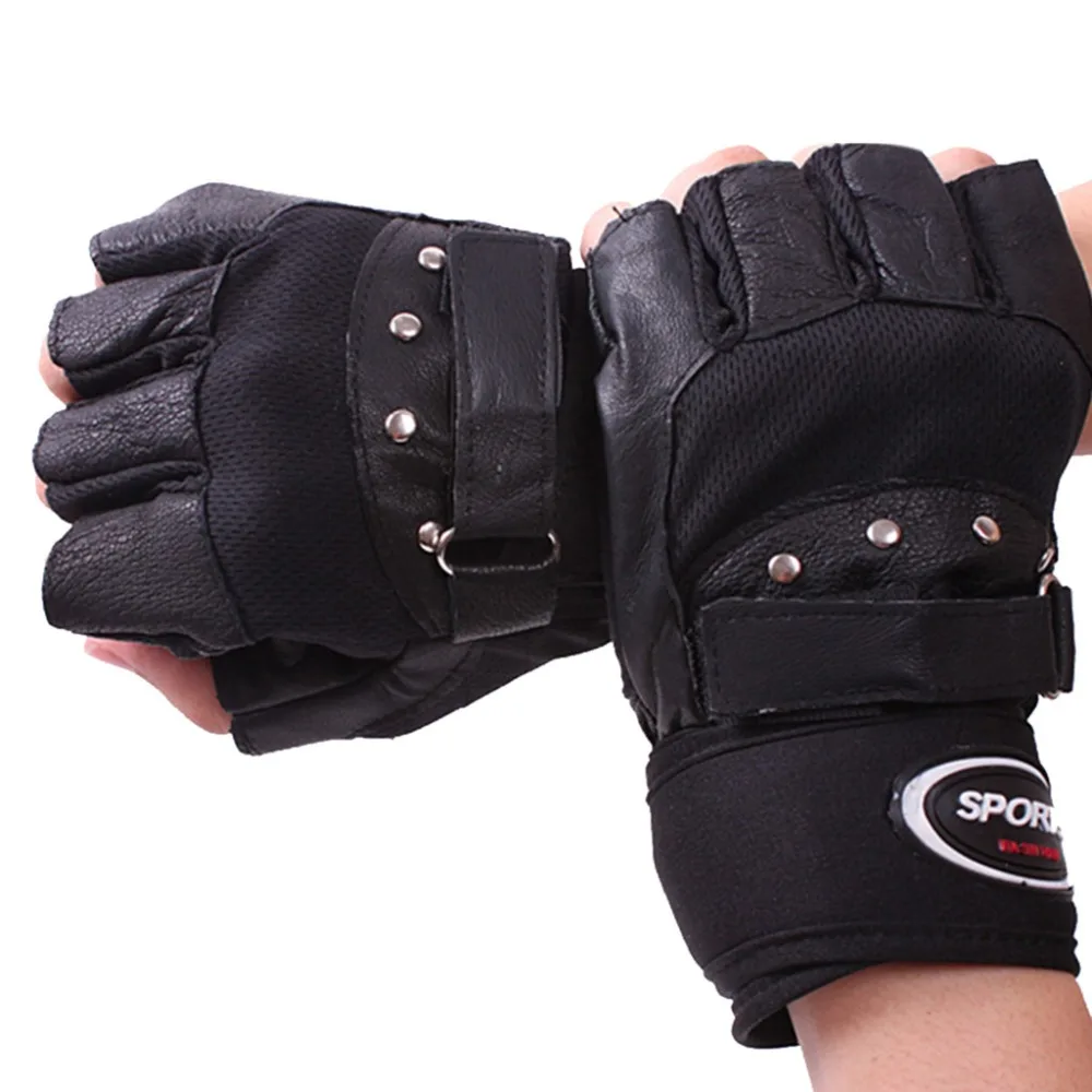 Men's Winter Bike Cycling Pigskin Leather Gloves Thick Warm Fleece