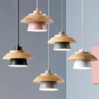

Fashion creative solid wood small Pendant Lights led lamps living room bedroom E27 bulb Pendant lamps led lustre Pendant lamp Z5