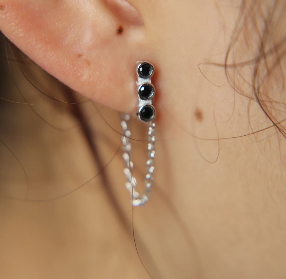 2018 Rushed Sale Earings Brinco Earrings 100% 925 Silver Three Cubic Zirconia Bar With Chain Unique Fashion Jewelry Earring (9)