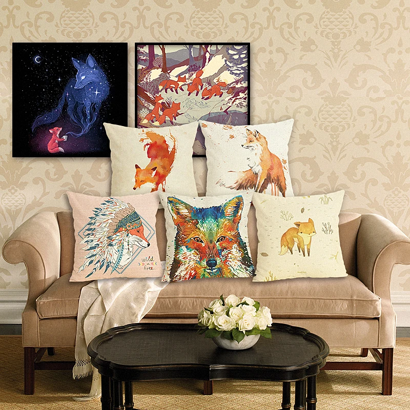 New Home Decor FOX Style Printed Cushion Cover Linen Pillowcase Decorative Throw Pillow for Sofa Case | Дом и сад