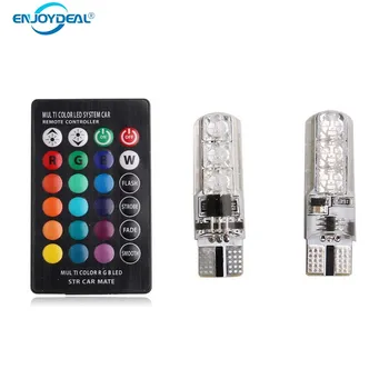 

1 Set 2pcs RGB 5050 SMD LED Light Bulb T1 0 Auto C ar Wedge Side Light Tail Lamp With Remote Controller 360 degree beam