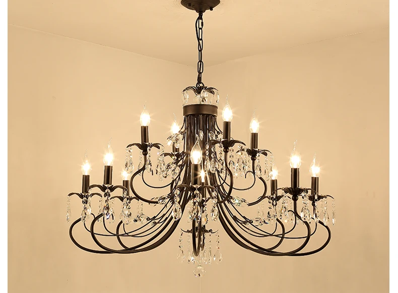 Antique Chandeliers Luminaires Home Black Iron Led Lighting Dining Room Luxury ceiling Bedroom Living Room Crystal Chandelier