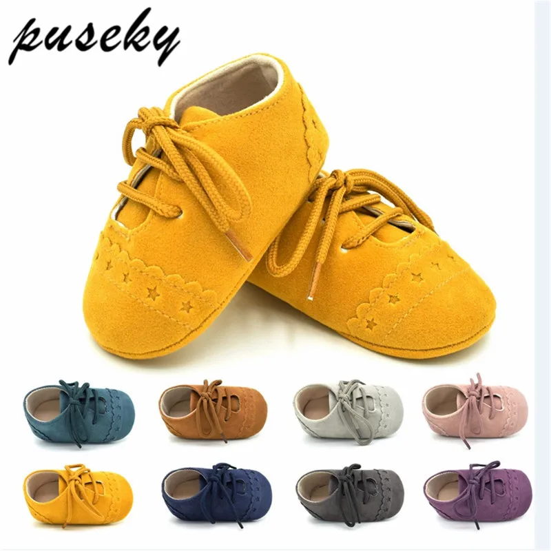 

Puseky First Walkers Baby Girls Shoes Infant Moccasins Soft T-tied Crib Shoes Toddler Nubuck Leather Sneakers walker For Boys