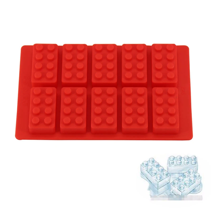 

10 Holes Ice Cube Tray Silicone Lego Brick Blocks Shaped Rectangular DIY Chocolate Mold Cake Tools Fondant Shapes