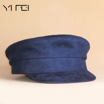 

2018 Men Warm Hats Wholesalet Men Women England Peaked Cap Hot Sale Women Navy Beret Cap With Leather Visor Suede Beret Hat