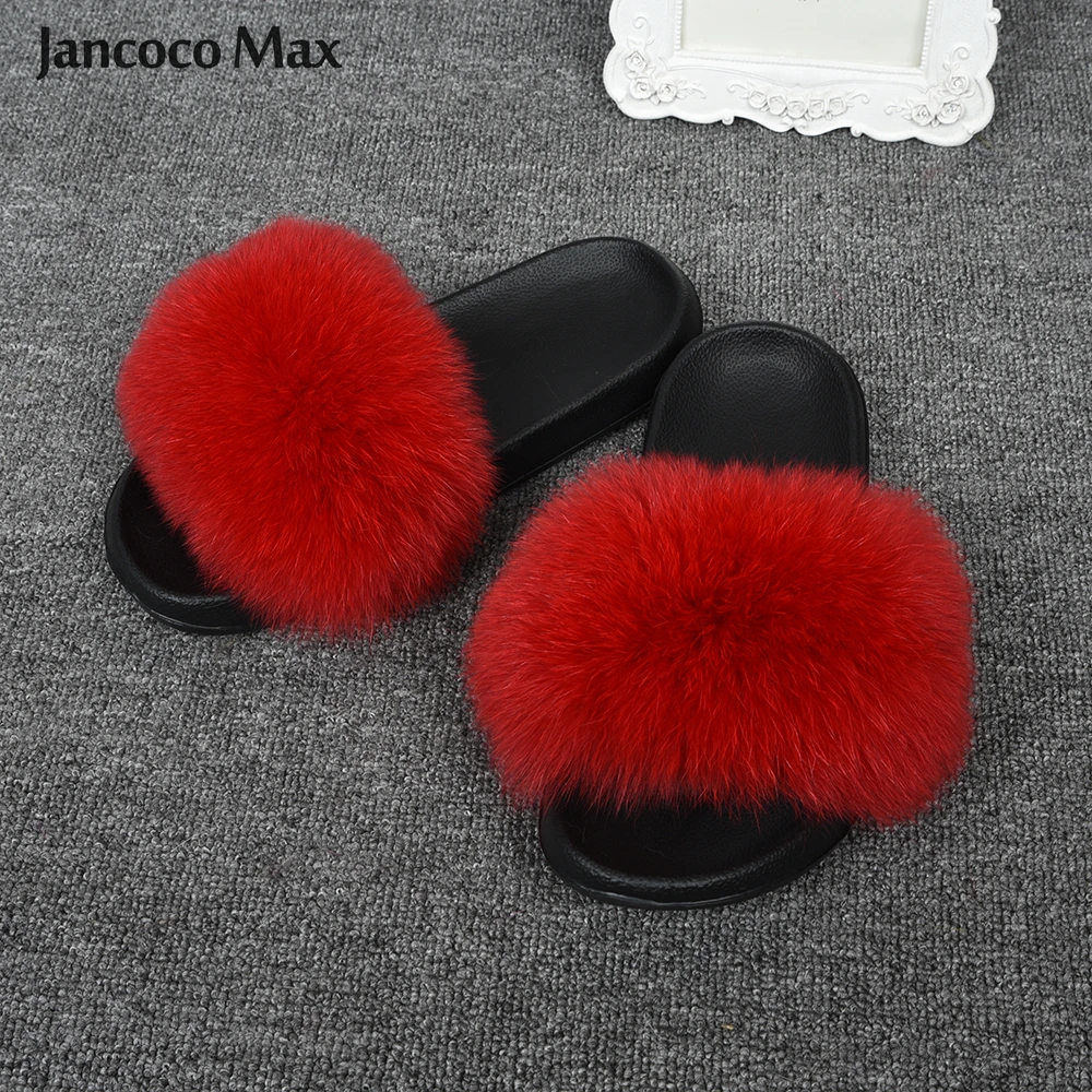 Jancoco Max/модные шлепанцы с натуральным лисьим мехом; женские шлепанцы; летние пляжные сандалии; Вьетнамки с натуральным мехом; S6043