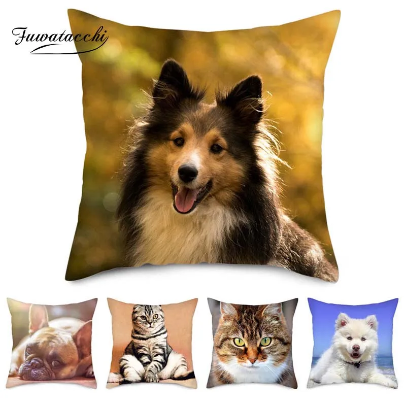 

Fuwatacchi My lovely Pets Customized Cushion cover Pet Pictures Personalized Linen Pillowcase Your Design Picture Here Print