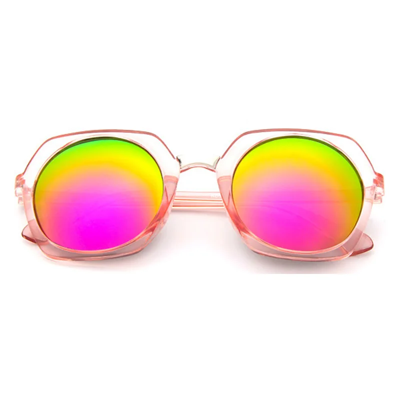 

New sunglasses fashion trend round colorful lens retro transparent frame sunglasses men and women classic reflective sunglasses