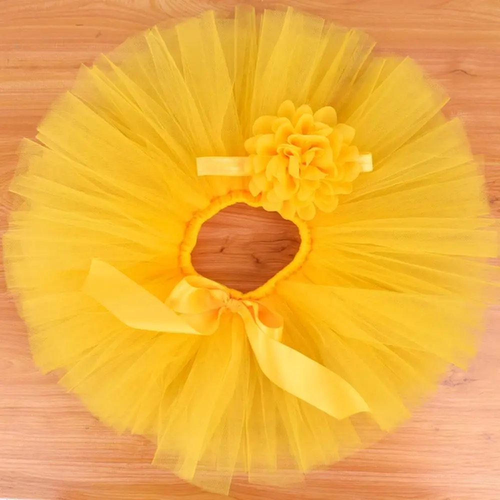 Комплект из юбки-пачки и повязки на голову для новорожденных девочек, реквизит для фотосессии для новорожденных, комплект с пышной фатиновой юбкой для малышей 0-12 месяцев, 18 цветов на выбор - Цвет: Yellow