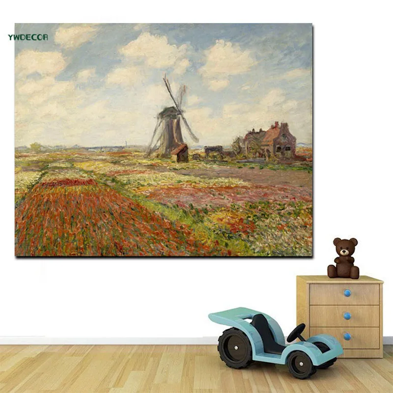 Print Tulip Fields Windmill Claude Monet Oil Painting On Canvas