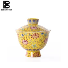 120cc китайский Стиль Керамика Gaiwan ручная роспись желтый Эмаль Цвет Чай Чаши офисные Чай церемонии пуэр Tieguanyin Чайник подарки