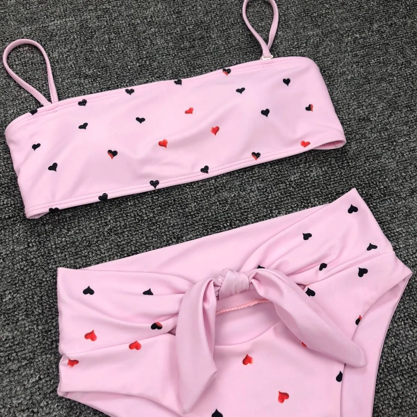 Купальник в форме сердца с принтом, розовое сексуальное бикини, женский микро бикини, набор, купальник в горошек, женский купальник, низкая талия, бандаж, пляжная одежда