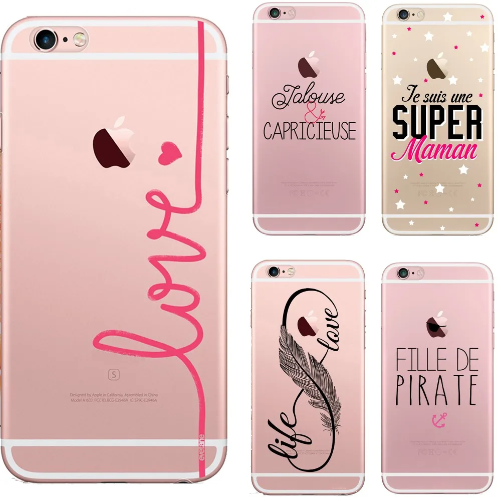 phone case Interesting French words pirate love rose life soft silicone TPU coque cover for iPhone 5 5S SE 6 6S 6plus 7 7plus