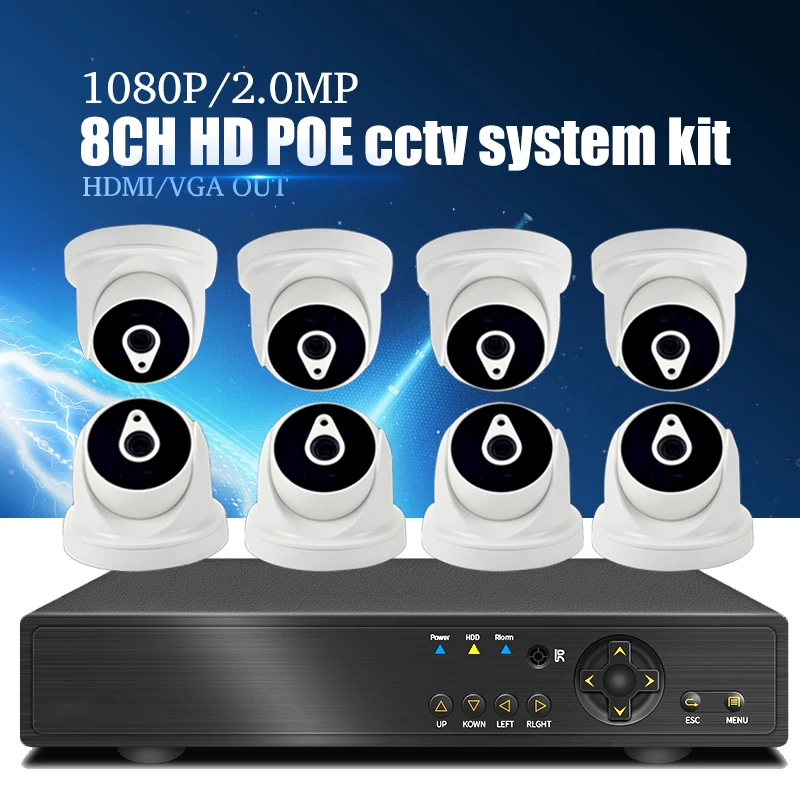 Камера видеонаблюдения YiiSPO инфракрасная камера безопасности 8 каналов POE 1080P IP 2