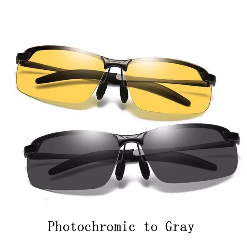 Интеллектуальные фотохромные Солнцезащитные очки Мужские поляризационные полуободные очки ночного видения очки для вождения Спортивные Очки День Ночь желтые линзы L3