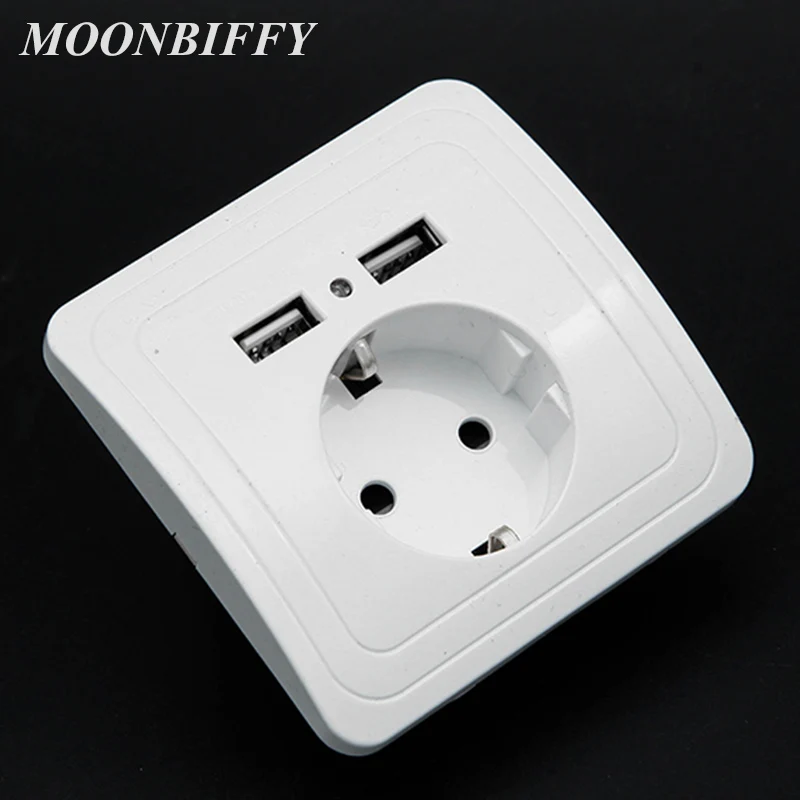 MOONBIFFY, двойной USB порт, 5 В, 2 А, электрическое настенное зарядное устройство, адаптер, штепсельная вилка европейского стандарта, переключатель, зарядная док-станция, зарядная розетка, панель