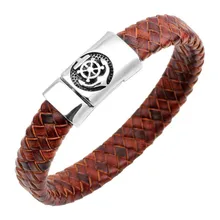 Подвеска в стиле ретро из воловьей кожи плетеный кожаный браслет из нержавеющей кожи магнитный браслет со стальными элементами Модные Браслеты Pulseiras Feminina