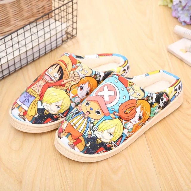 2018 Japan Anime ONE PIECE Monkey D Luffy Winter Warm Plush Men Women Shoes Home Slippers Stuffed Plush