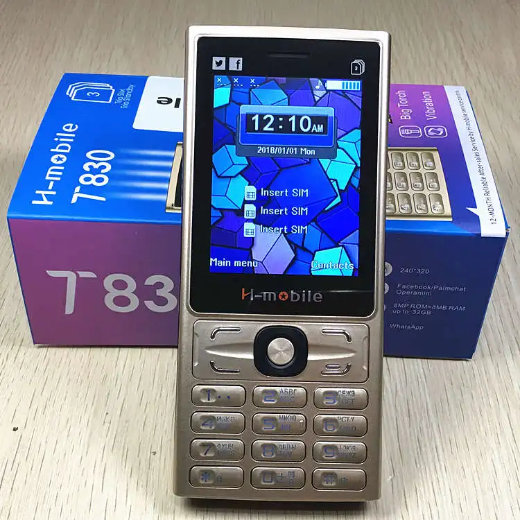 

Three sim phone Russian keyboard key 2.8" screen gsm phones mobile phone cheap Phone china Cell Phones original H-mobile T830
